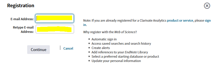 Web of Science registration